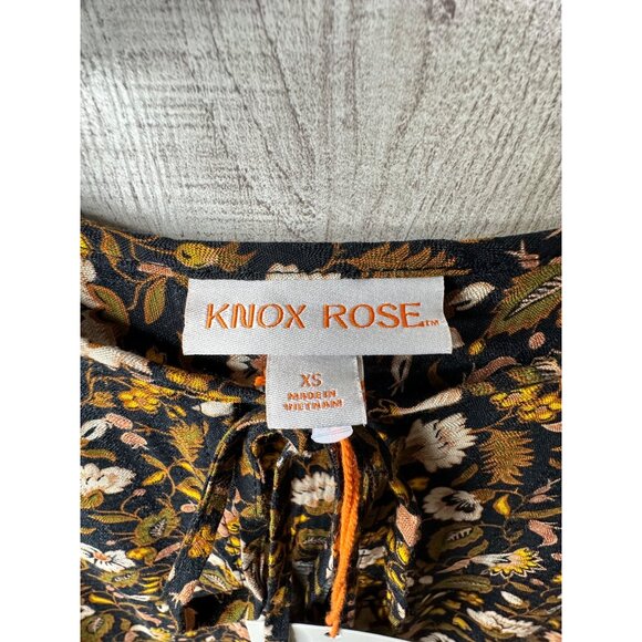 Knox Rose Womens XS Floral Long Sleeve Blouse Black/Multicolor 100% Rayon - Picture 4 of 7